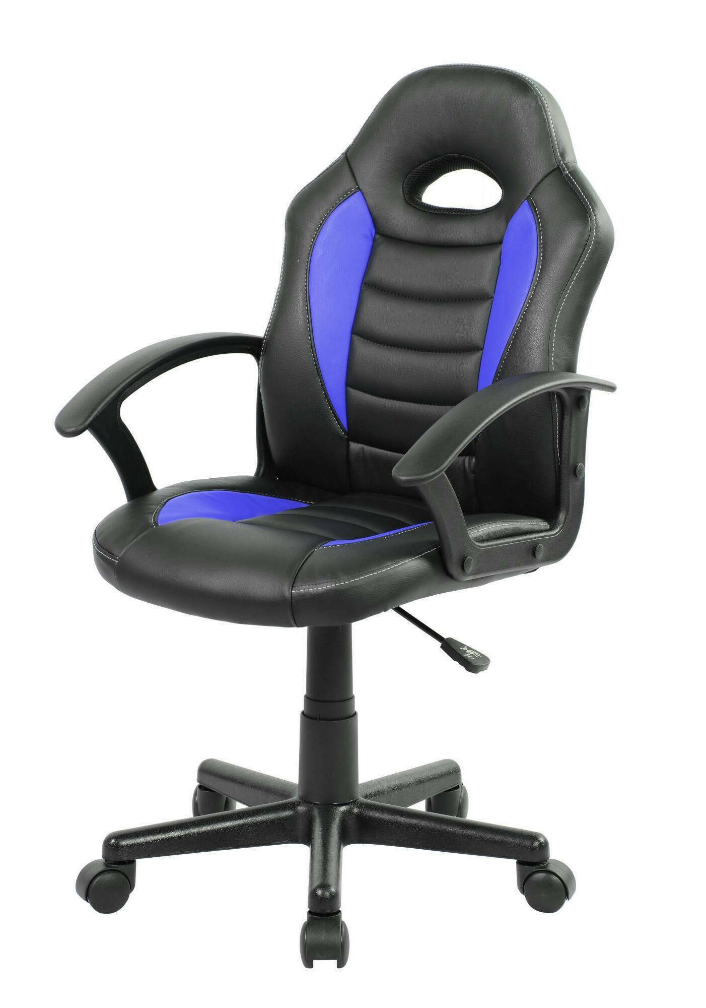 Sedia da gaming Dfaraon, Poltrona da gaming ragazzo, Sedia da scrivania, 56x55h89/100 cm, Nero e Blu