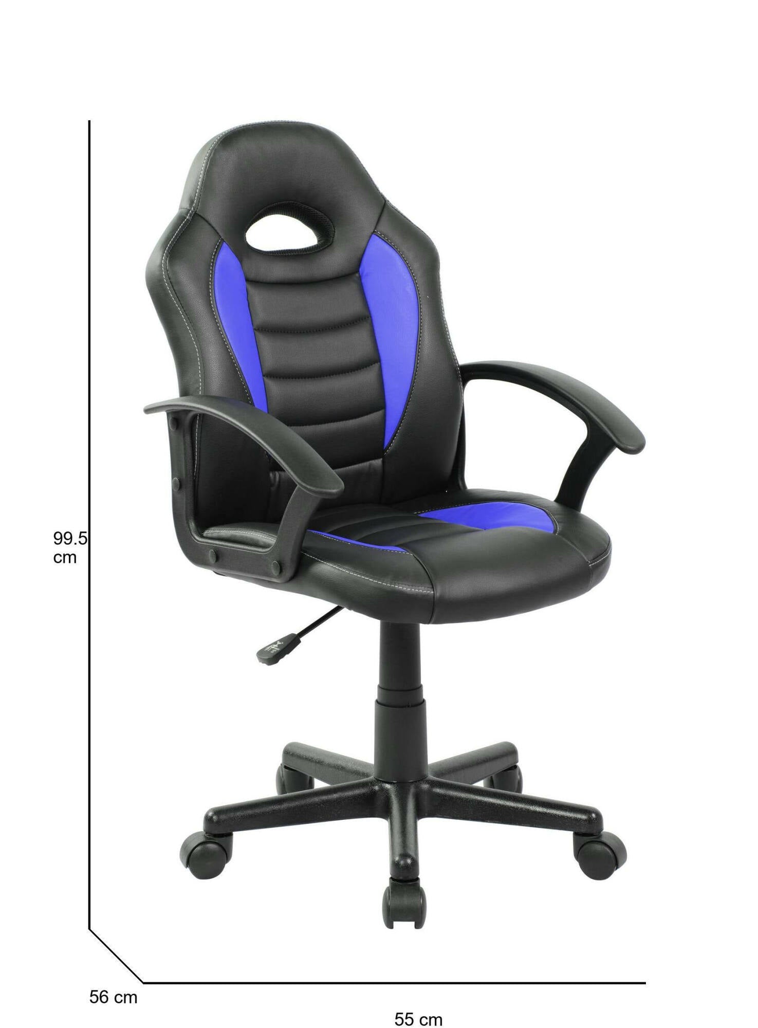 Sedia da gaming Dfaraon, Poltrona da gaming ragazzo, Sedia da scrivania, 56x55h89/100 cm, Nero e Blu