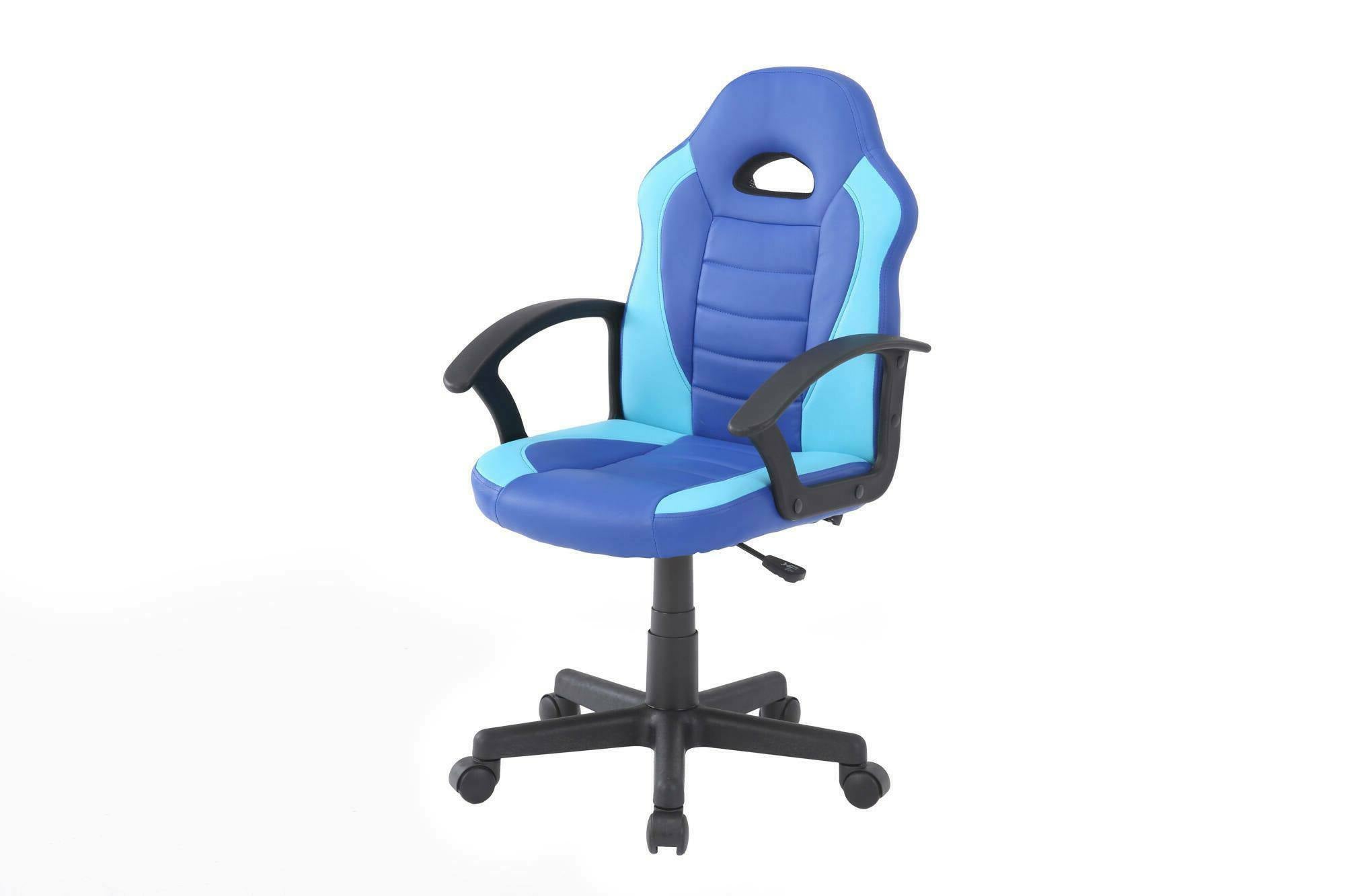 Sedia da gaming Dfaraon, Poltrona da gaming ragazzo, Sedia da scrivania, 56x55h89/100 cm, Blu e Azzurro