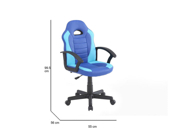 Sedia da gaming Dfaraon, Poltrona da gaming ragazzo, Sedia da scrivania, 56x55h89/100 cm, Blu e Azzurro