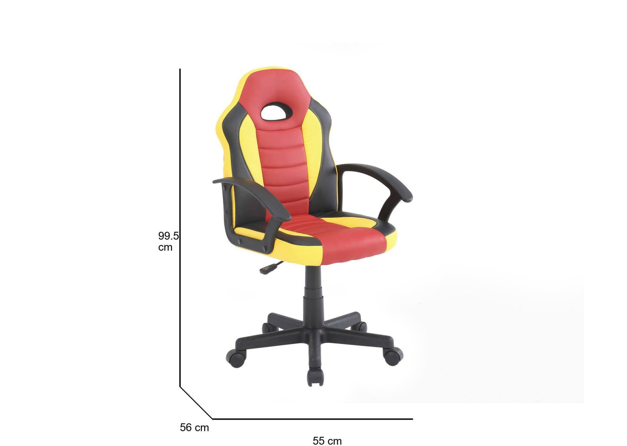 Sedia da gaming Dfaraon, Poltrona da gaming ragazzo, Sedia da scrivania, 56x55h89/100 cm, Rosso e Giallo