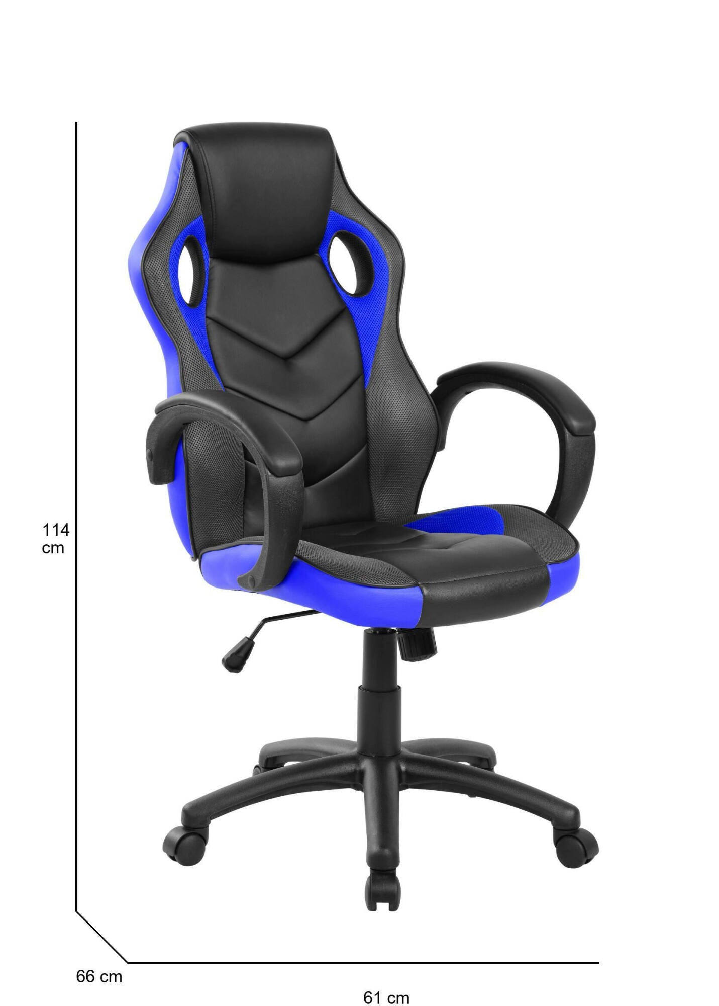 Sedia da gaming Darlanc, Poltrona da gaming adulto, Sedia da scrivania, 66x61h104/114 cm, Nero e Blu