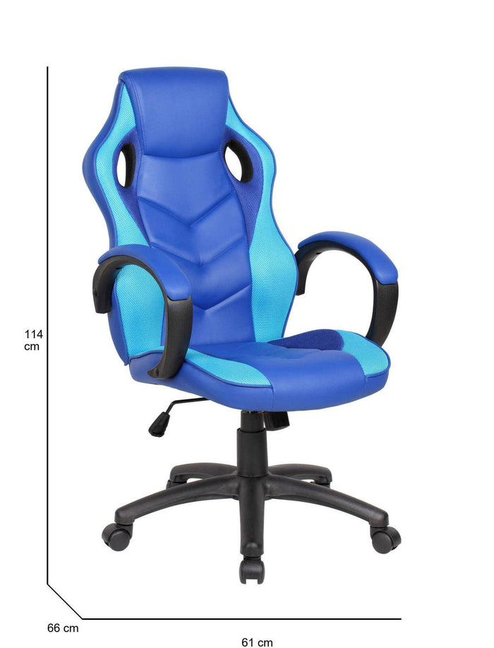 Sedia da gaming Darlanc, Poltrona da gaming adulto, Sedia da scrivania, 66x61h104/114 cm, Blu e Azzurro