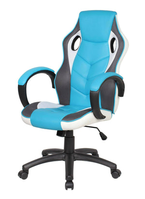 Sedia da gaming Darlanc, Poltrona da gaming adulto, Sedia da scrivania, 66x61h104/114 cm, Azzurro e Bianco