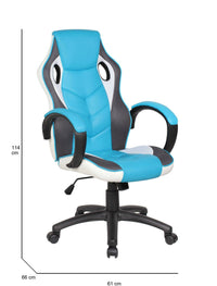 Sedia da gaming Darlanc, Poltrona da gaming adulto, Sedia da scrivania, 66x61h104/114 cm, Azzurro e Bianco