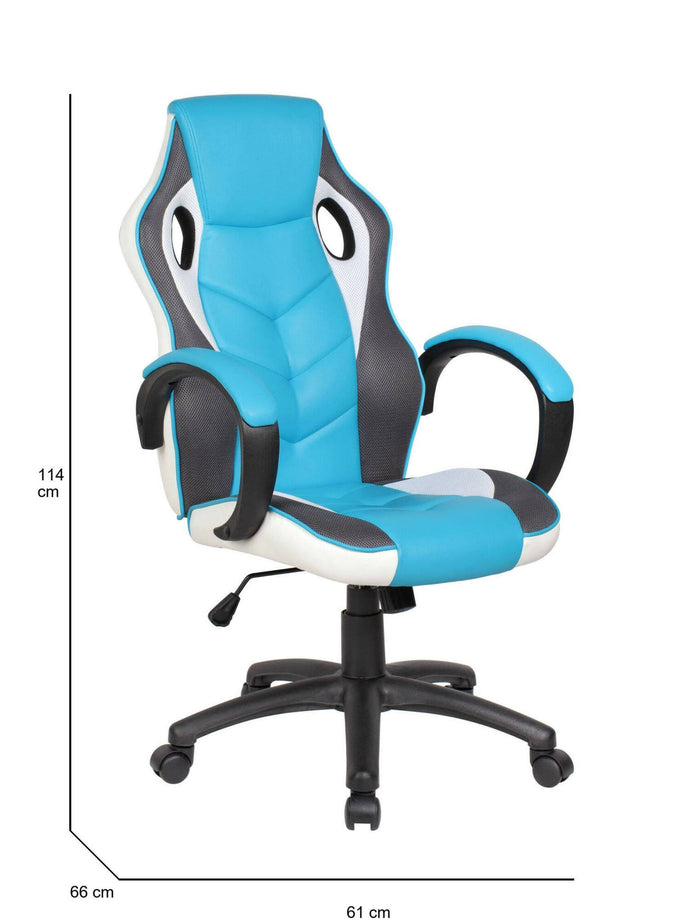 Sedia da gaming Darlanc, Poltrona da gaming adulto, Sedia da scrivania, 66x61h104/114 cm, Azzurro e Bianco