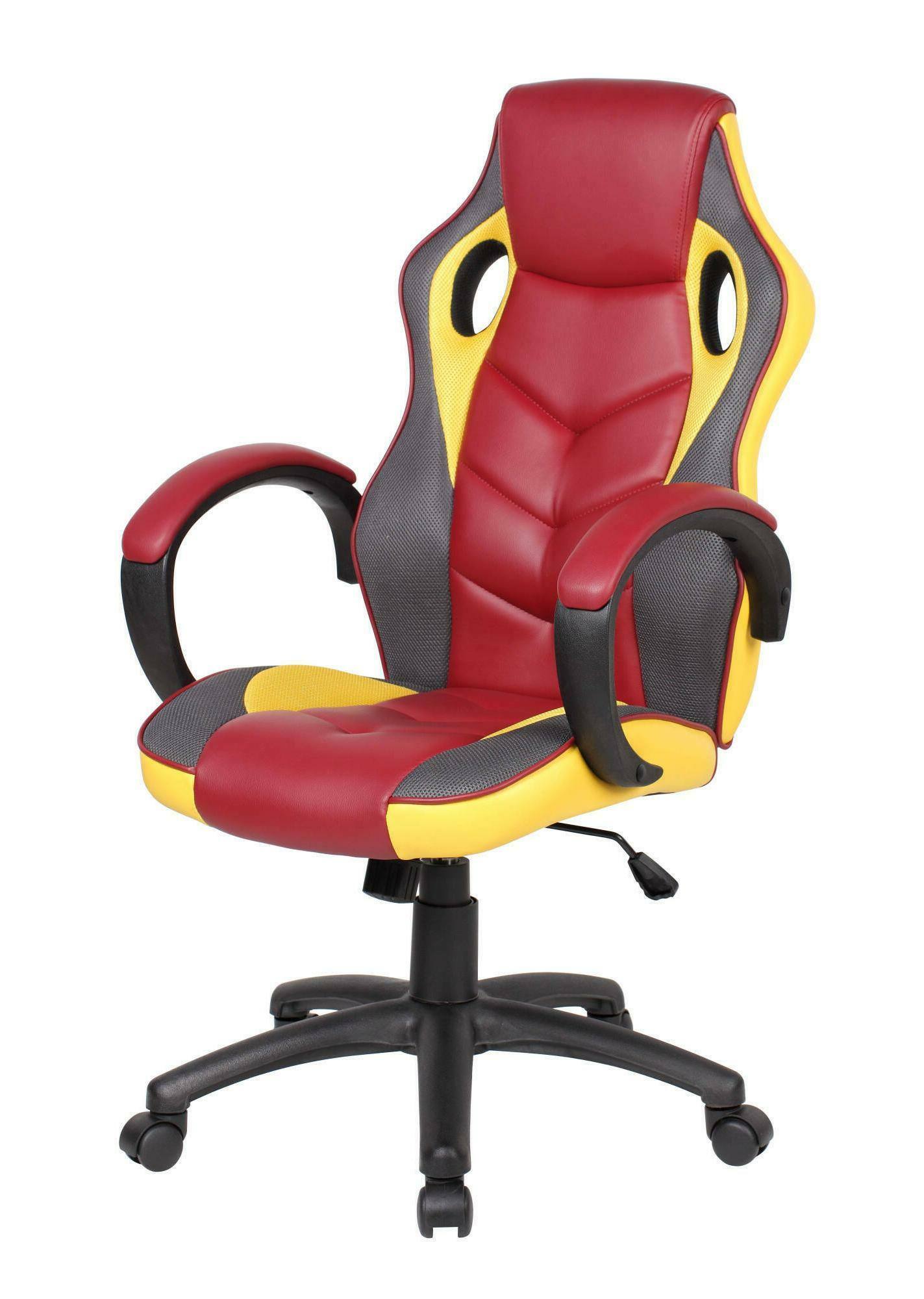 Sedia da gaming Darlanc, Poltrona da gaming adulto, Sedia da scrivania, 66x61h104/114 cm, Rosso e Giallo