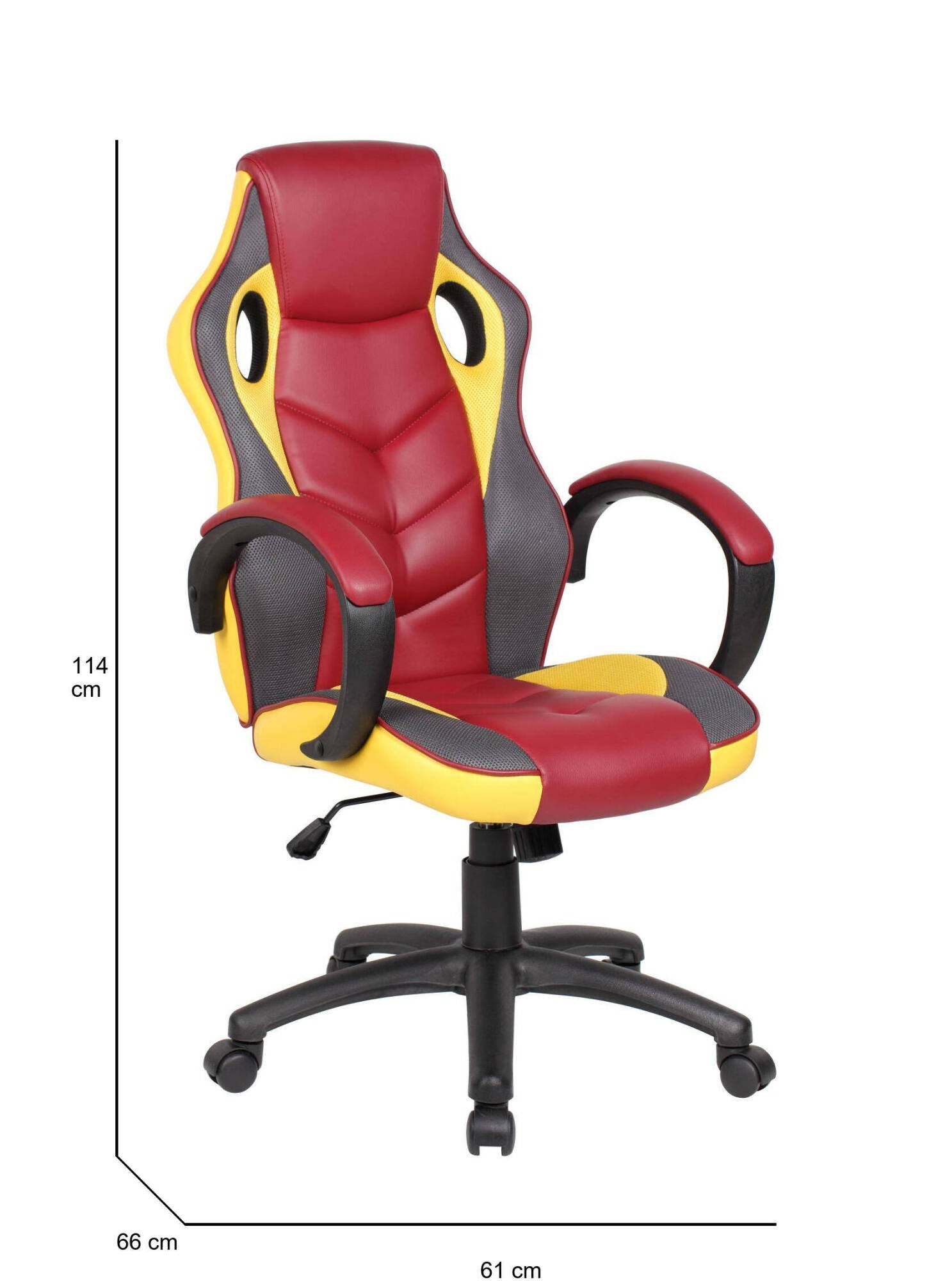 Sedia da gaming Darlanc, Poltrona da gaming adulto, Sedia da scrivania, 66x61h104/114 cm, Rosso e Giallo