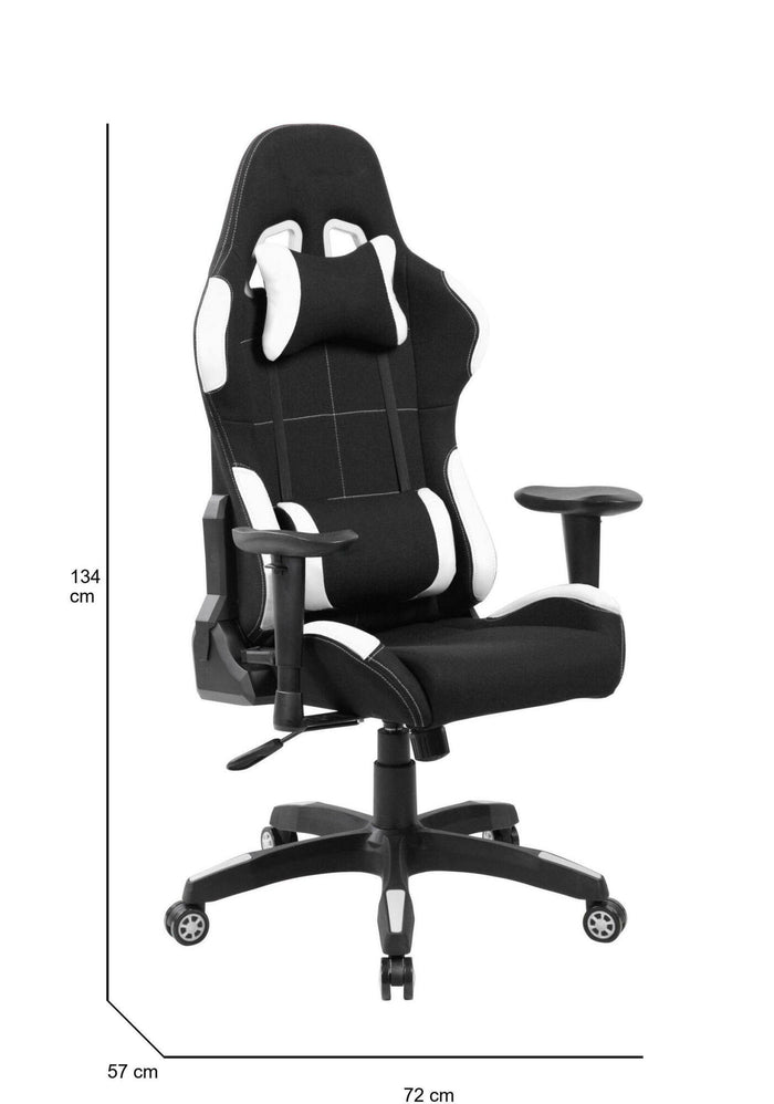 Sedia da gaming Daren, Poltrona da gaming adulto, Sedia da scrivania, 57x72h124/134 cm, Nero e Bianco