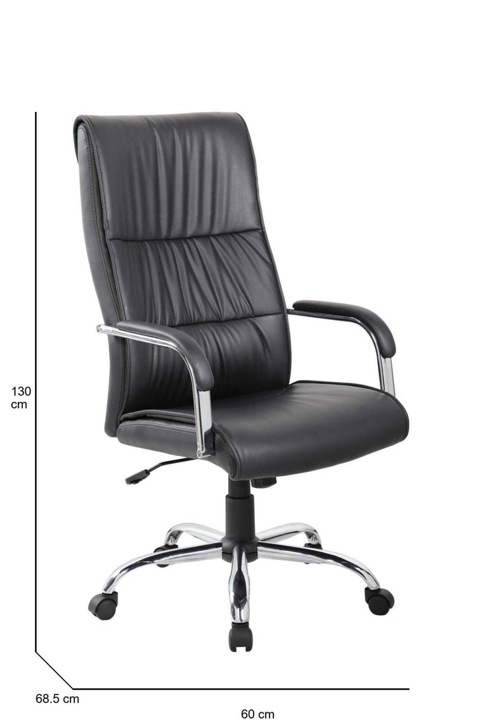 Sedia da ufficio Dalbin, Poltrona presidenziale alta con braccioli, Sedia ergonomica da ufficio, 69x60h120/130 cm, Nero