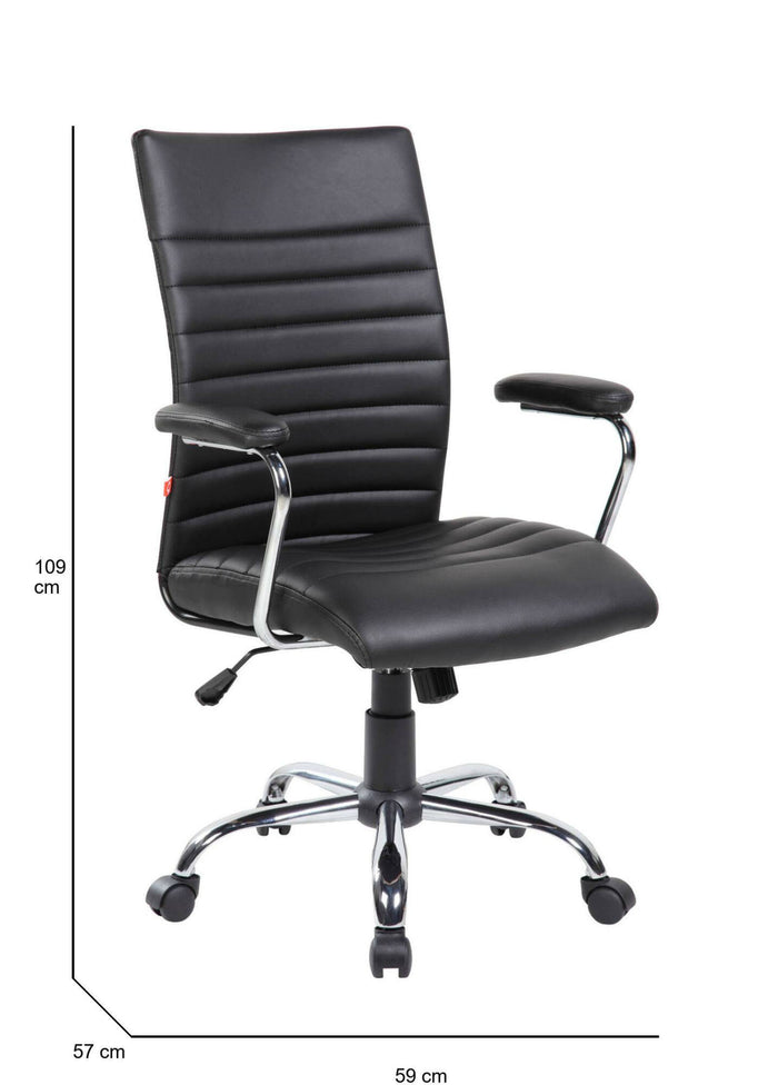 Sedia da ufficio Doliveri, Poltrona direzionale con braccioli, Sedia ergonomica da ufficio, 57x59h100/109 cm, Nero