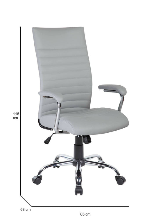 Sedia da ufficio Ddim, Poltrona presidenziale con braccioli, Sedia ergonomica da ufficio, 63x65h108/118 cm, Grigio