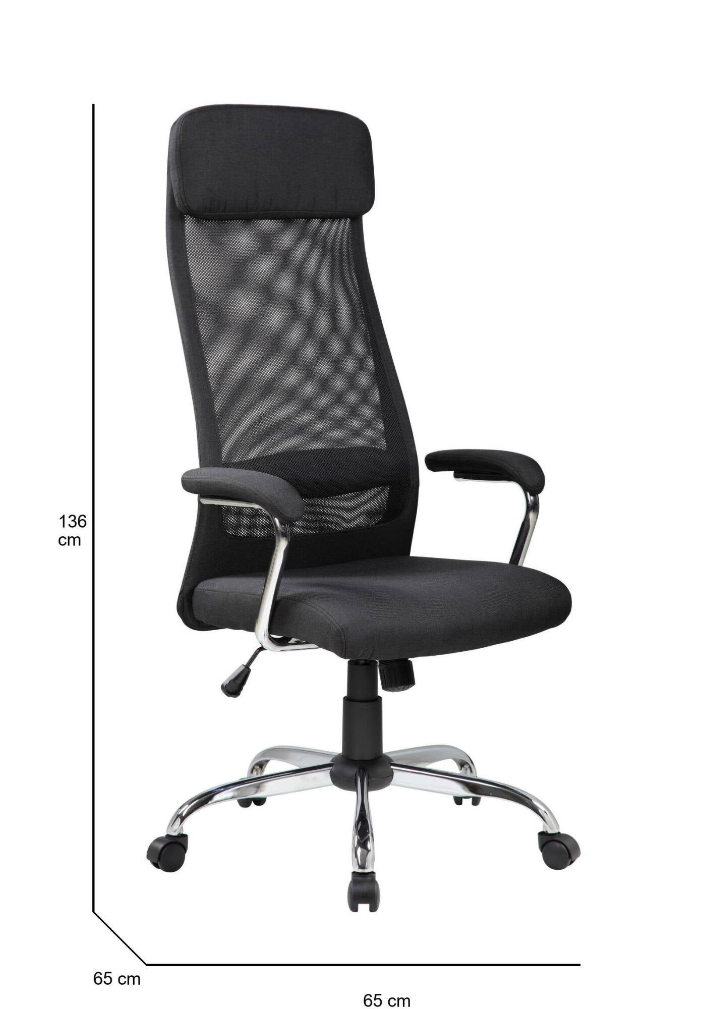 Sedia da ufficio Dartic, Poltrona presidenziale con braccioli, Sedia ergonomica da ufficio, 65x65h126/136 cm, Nero