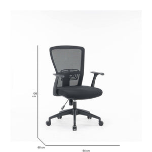 Sedia da ufficio Dcas, Poltrona operativa a rete con braccioli, Seduta ergonomica da ufficio, 60x64h98/108 cm, Nero