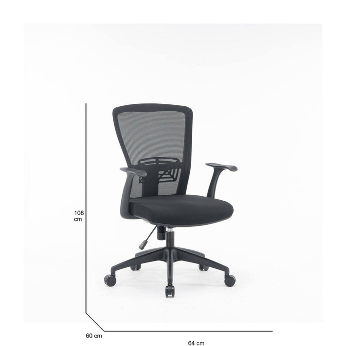 Sedia da ufficio Dcas, Poltrona operativa a rete con braccioli, Seduta ergonomica da ufficio, 60x64h98/108 cm, Nero