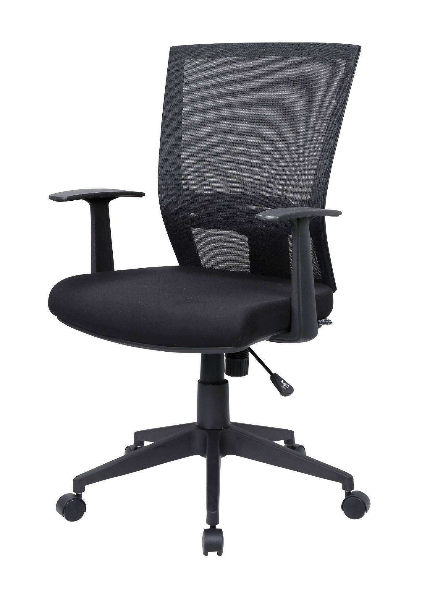 Sedia da ufficio Dlom, Poltrona direzionale a rete con braccioli, Seduta ergonomica da ufficio, 59x64h96/106 cm, Nero