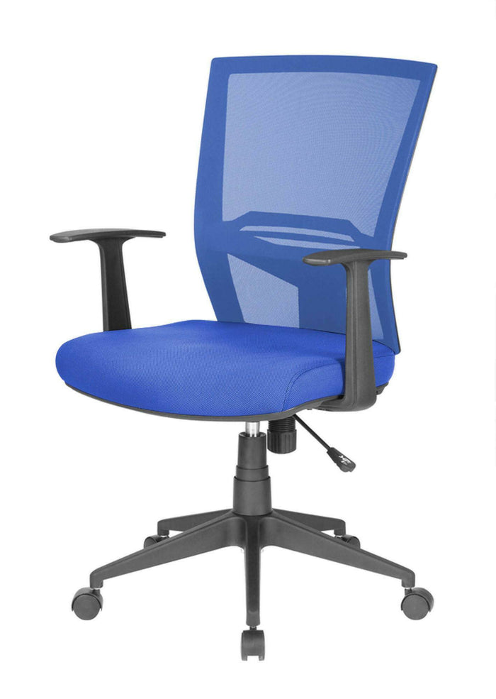 Sedia da ufficio Dlom, Poltrona direzionale a rete con braccioli, Seduta ergonomica da ufficio, 59x64h96/106 cm, Blu