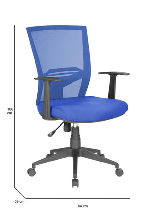 Sedia da ufficio Dlom, Poltrona direzionale a rete con braccioli, Seduta ergonomica da ufficio, 59x64h96/106 cm, Blu