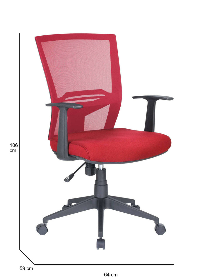 Sedia da ufficio Dlom, Poltrona direzionale a rete con braccioli, Seduta ergonomica da ufficio, 59x64h96/106 cm, Rosso