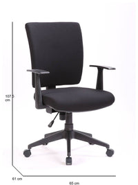 Sedia da ufficio Dlom, Poltrona direzionale con braccioli, Seduta ergonomica da ufficio, 61x65h98/108 cm, Nero