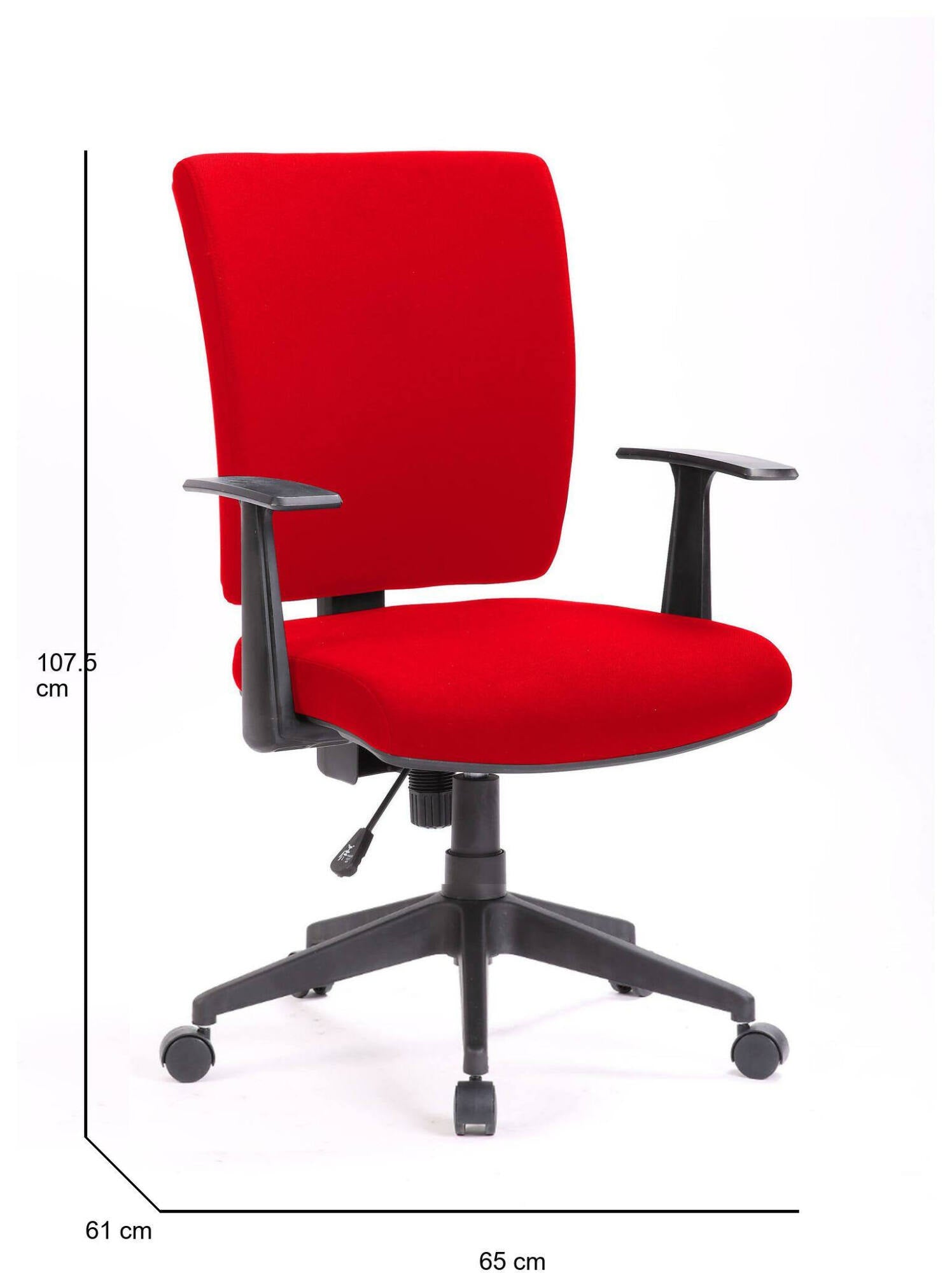 Sedia da ufficio Dlom, Poltrona direzionale con braccioli, Seduta ergonomica da ufficio, 61x65h98/108 cm, Rosso