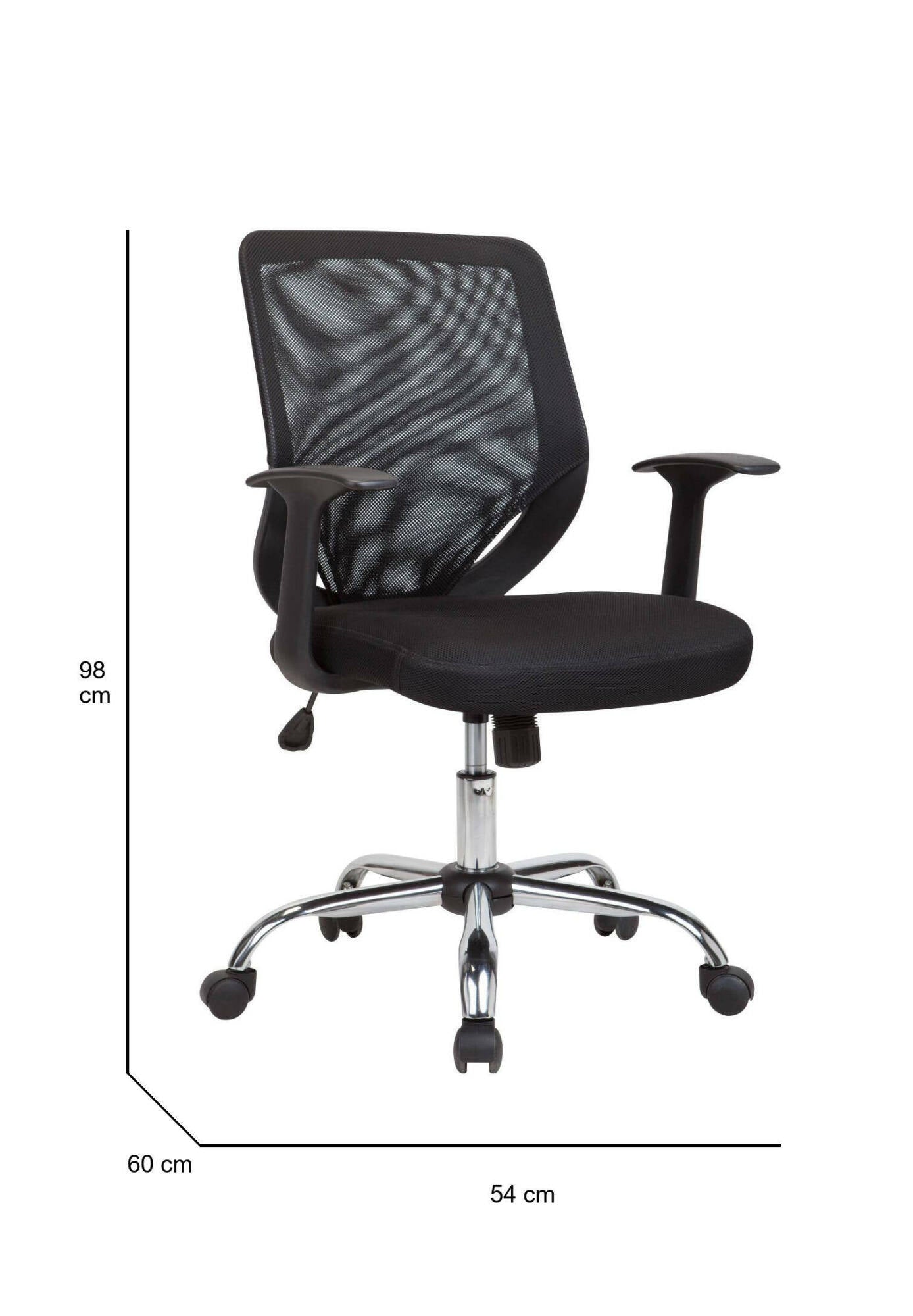 Sedia da ufficio Daaro, Poltrona direzionale a rete con braccioli, Seduta ergonomica da ufficio, 60x54h90/98 cm, Nero