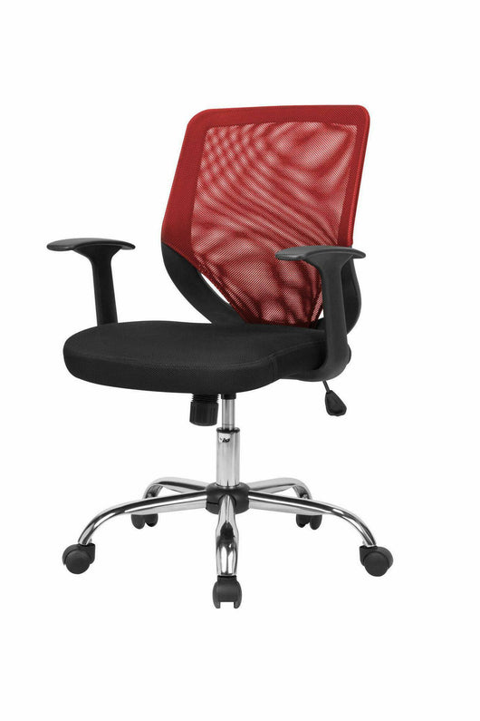 Sedia da ufficio Daaro, Poltrona direzionale a rete con braccioli, Seduta ergonomica da ufficio, 60x54h90/98 cm, Nero e Rosso