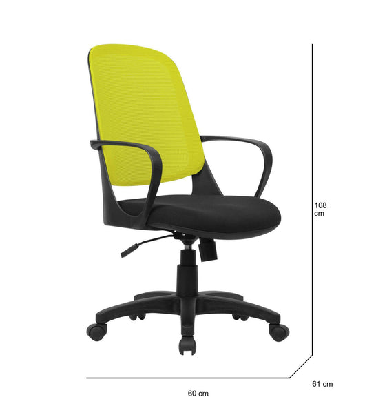 Sedia da ufficio Dbink, Poltrona operativa a rete con braccioli, Seduta ergonomica da ufficio, 61x60h99/108 cm, Nero e Giallo