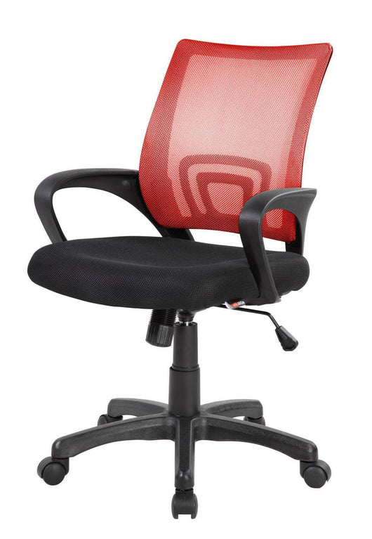 Sedia da ufficio Dgell, Sedia operativa a rete con braccioli, Seduta ergonomica da ufficio, 59x54h90/100 cm, Nero e Rosso