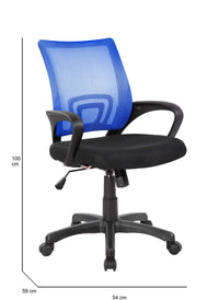 Sedia da ufficio Dgell, Sedia operativa a rete con braccioli, Seduta ergonomica da ufficio, 59x54h90/100 cm, Nero e Blu