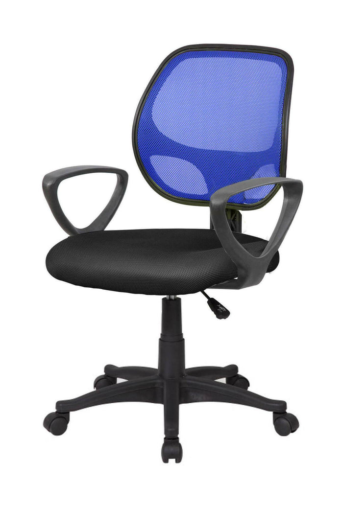 Sedia da ufficio Ddjidj, Poltrona operativa a rete con braccioli, Seduta ergonomica da ufficio, 56x57h88/100 cm, Nero e Blu