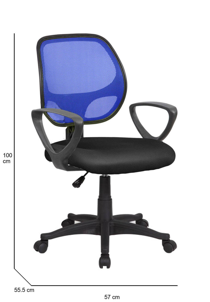 Sedia da ufficio Ddjidj, Poltrona operativa a rete con braccioli, Seduta ergonomica da ufficio, 56x57h88/100 cm, Nero e Blu