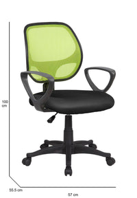 Sedia da ufficio Ddjidj, Poltrona operativa a rete con braccioli, Seduta ergonomica da ufficio, 56x57h88/100 cm, Nero e Verde