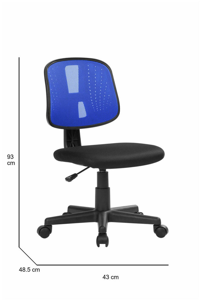 Sedia da ufficio Dlazeti, Sedia operativa da ufficio, Seduta ergonomica da ufficio, 49x43h81/93 cm, Nero e Blu