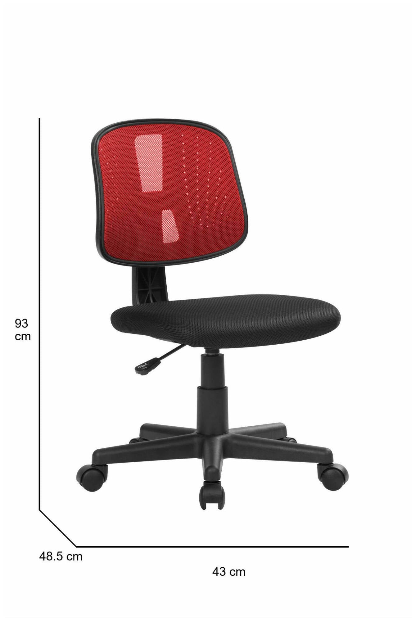 Sedia da ufficio Dlazeti, Sedia operativa da ufficio, Seduta ergonomica da ufficio, 49x43h81/93 cm, Nero e Rosso