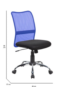 Sedia da ufficio Dana, Sedia operativa a rete, Seduta ergonomica da ufficio, 57x46h90/100 cm, Nero e Blu