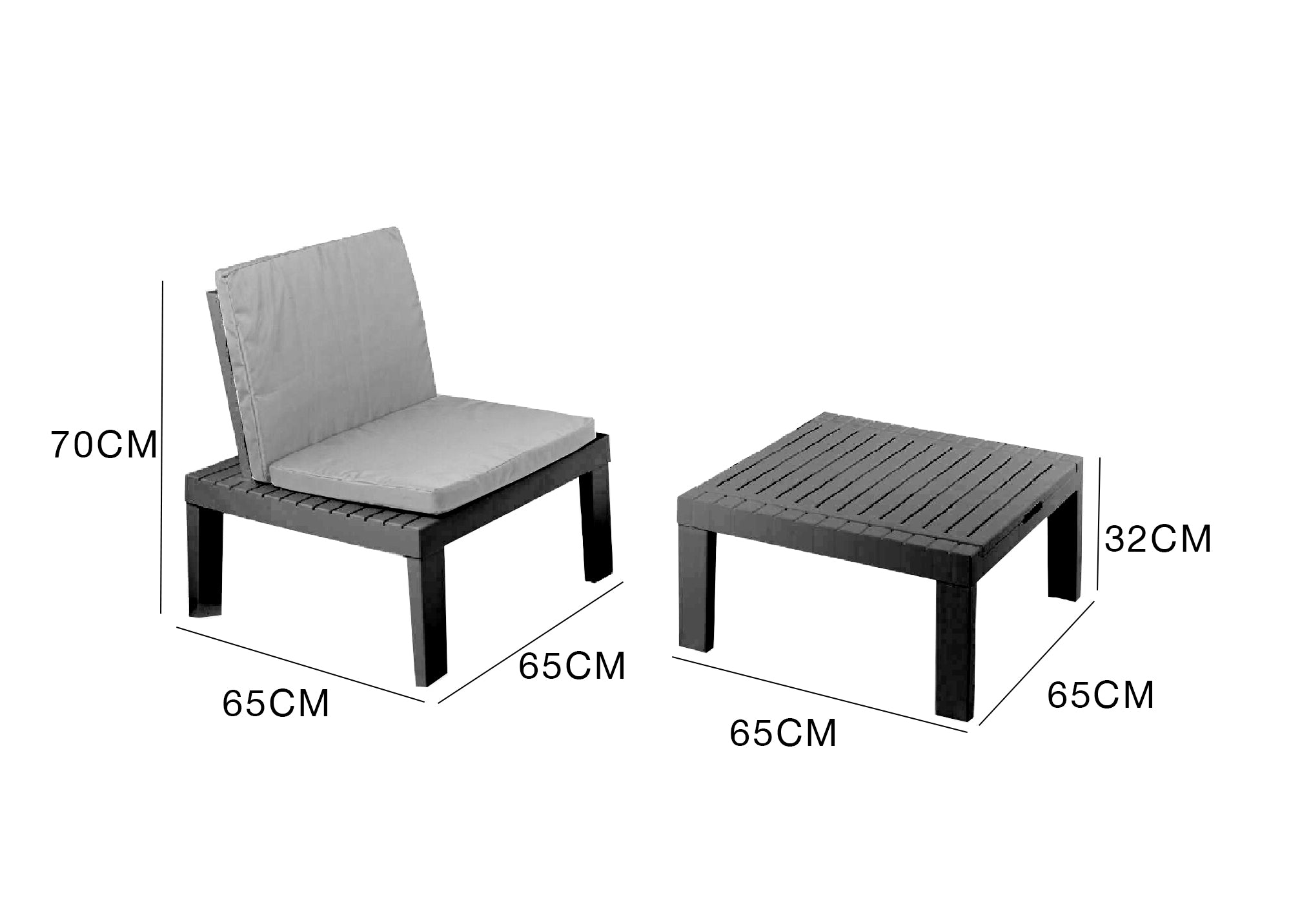 Salottino da esterno Cervia, Set da giardino con 2 sedute con schienale ed 1 modulo multifunzione, Salottino con cuscini, 100% Made in Italy, Antracite