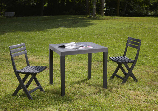 Salottino da esterno Ortisei, Set da giardino con 1 tavolo rettangolare e 2 sedie pieghevoli, Set  da Pic Nic, 100% Made in Italy, Antracite