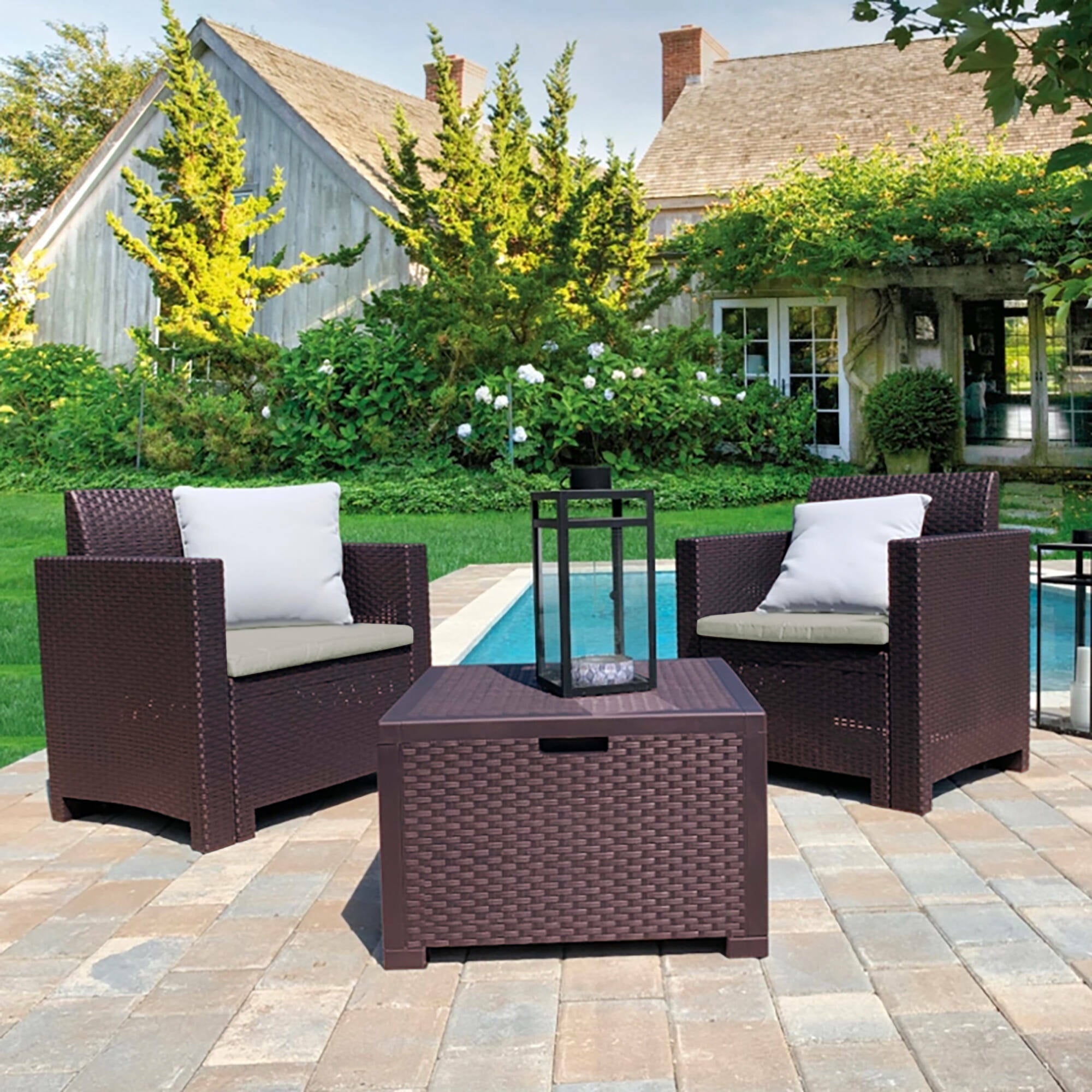 Salottino da esterno Neptune, Set da giardino con cuscini, Salottino  effetto rattan, 100% Made in Italy, Marrone