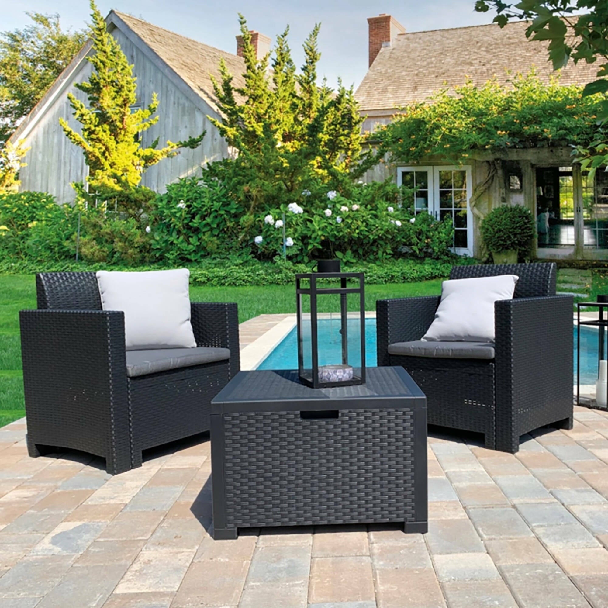 Salottino da esterno Neptune, Set da giardino con cuscini, Salottino  effetto rattan, 100% Made in Italy, Antracite