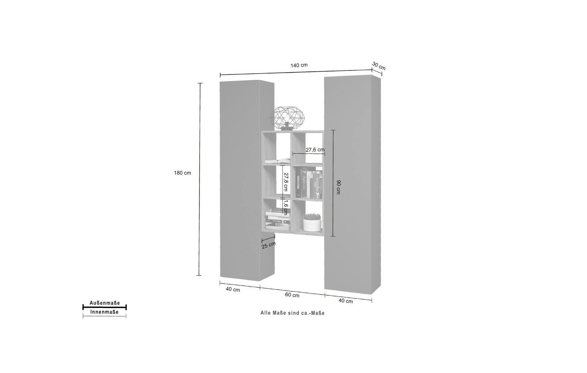 Credenza Ddeluc, Set da soggiorno a 2 ante e ripiani, Buffet da soggiorno, Madia da cucina, 100% Made in Italy, cm 140x30h180, Antracite e Acero