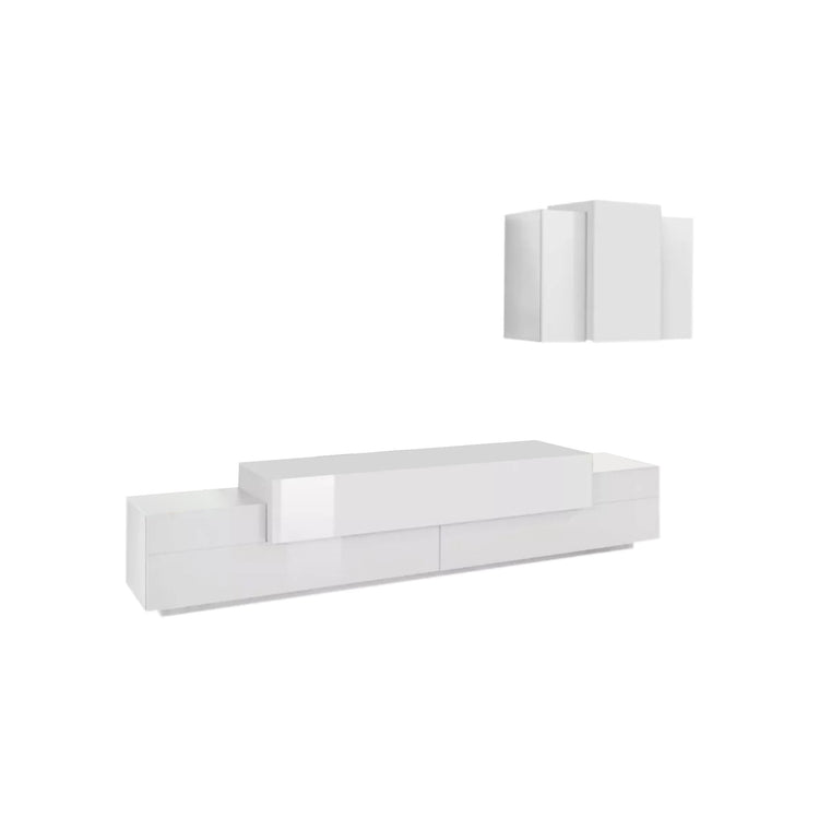 Parete attrezzata Dmar, Set salotto porta TV, Mobile soggiorno multiuso, 100% Made in Italy, cm 240x45h180, Bianco lucido