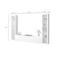 Parete attrezzata Dduc, Set salotto porta TV a 3 ante, Mobile soggiorno multiuso con vetrina e luce LED, 100% Made in Italy, cm 260x30h180, Bianco lucido