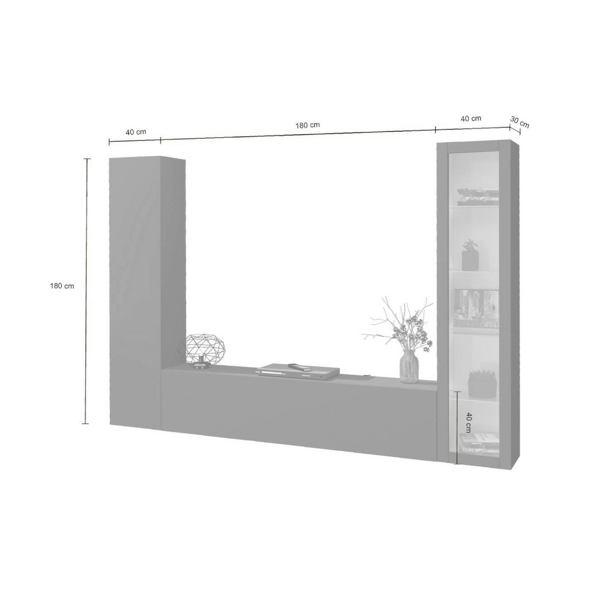 Parete attrezzata Dekda, Set salotto porta TV a 3 ante, Mobile soggiorno multiuso con vetrina e luce LED, 100% Made in Italy, cm 260x30h180, Antracite