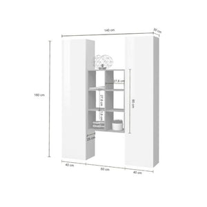 Credenza Ddeluc, Set da soggiorno a 2 ante e ripiani, Buffet da soggiorno, Madia da cucina, 100% Made in Italy, cm 140x30h180, Bianco lucido e Acero