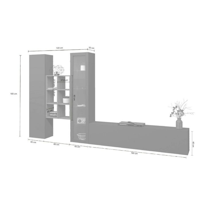 Parete attrezzata Dcragn, Set salotto porta TV a 3 ante, Mobile soggiorno multiuso con vetrina e luce LED, 100% Made in Italy, cm 320x30h180, Antracite