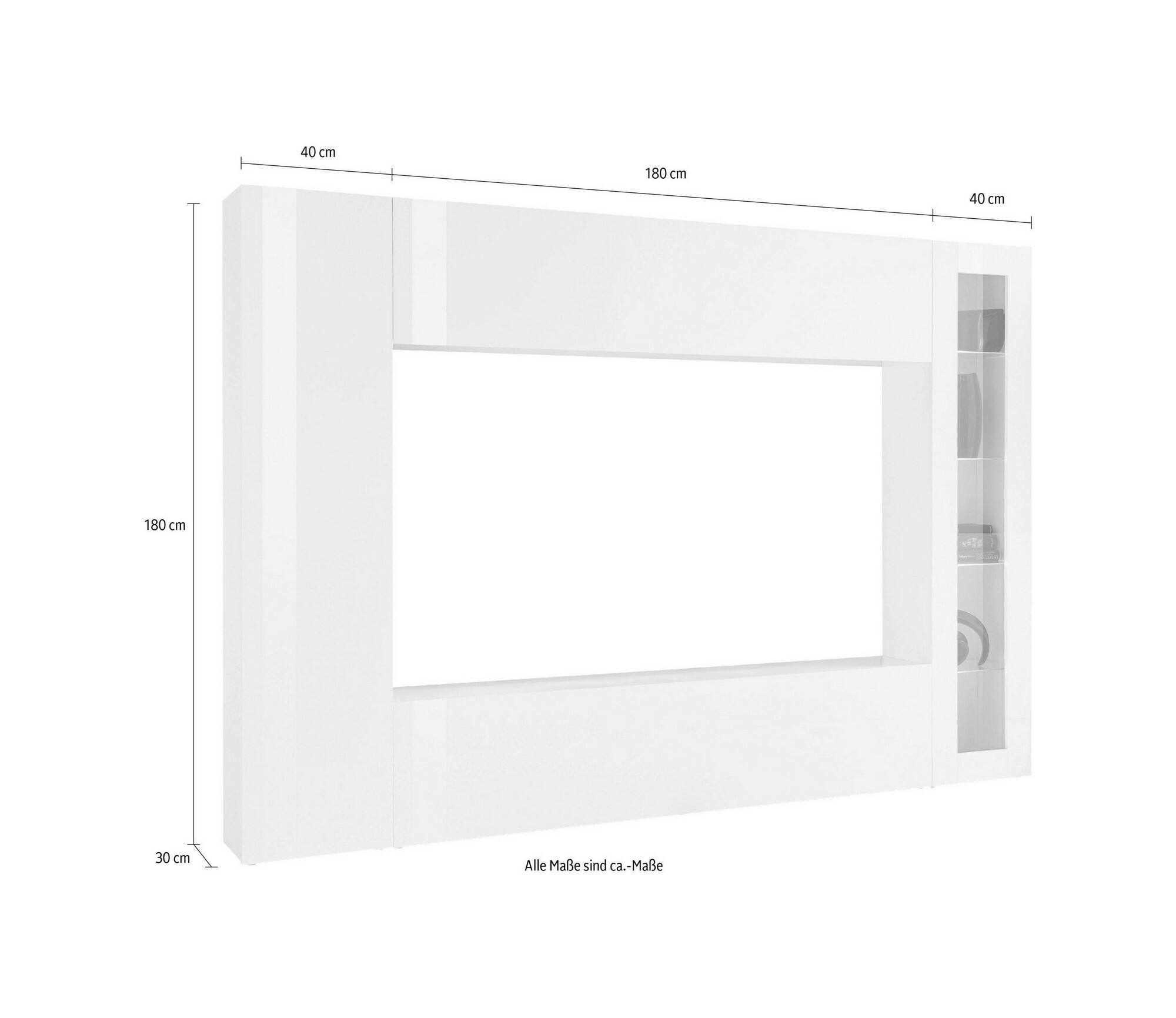 Parete attrezzata Dceid, Set salotto porta TV, Mobile soggiorno multiuso con vetrina e luce LED, 100% Made in Italy, cm 260x30h180, Antracite