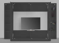 Parete attrezzata Dceid, Set salotto porta TV, Mobile soggiorno multiuso con vetrina e luce LED, 100% Made in Italy, cm 260x30h180, Antracite