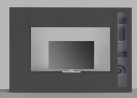 Parete attrezzata Dceid, Set salotto porta TV, Mobile soggiorno multiuso con vetrina e luce LED, 100% Made in Italy, cm 260x30h180, Antracite