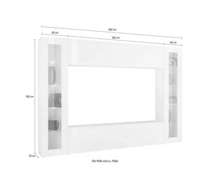 Parete attrezzata Delma, Set salotto porta TV a 4 ante, Mobile soggiorno multiuso con vetrina e luce LED, 100% Made in Italy, cm 260x30h180, Antracite